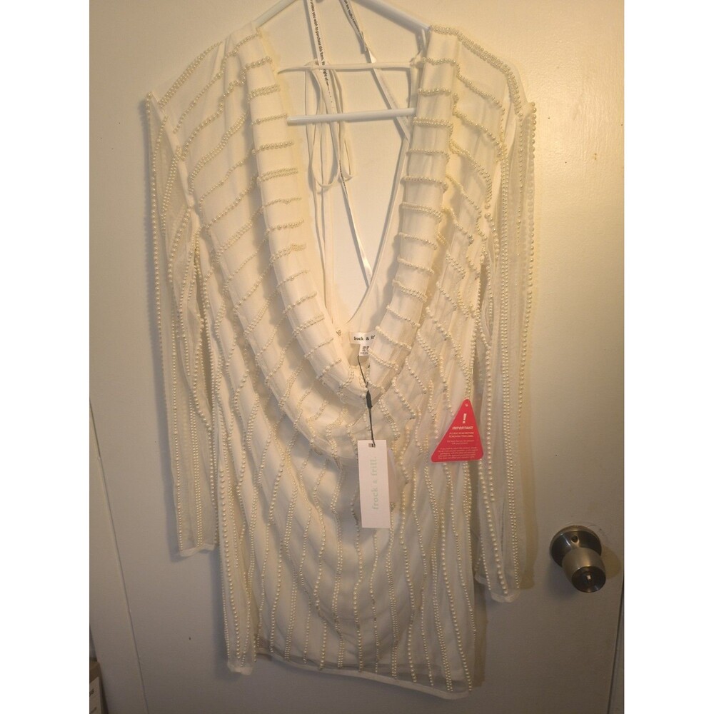 NWT Frock & Frill Pearl Beaded Bridal Mini Dress Rehearsal Dinner Afterparty US